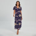 Purple Indian Dream Catcher Print Short Sleeve Maxi Dress