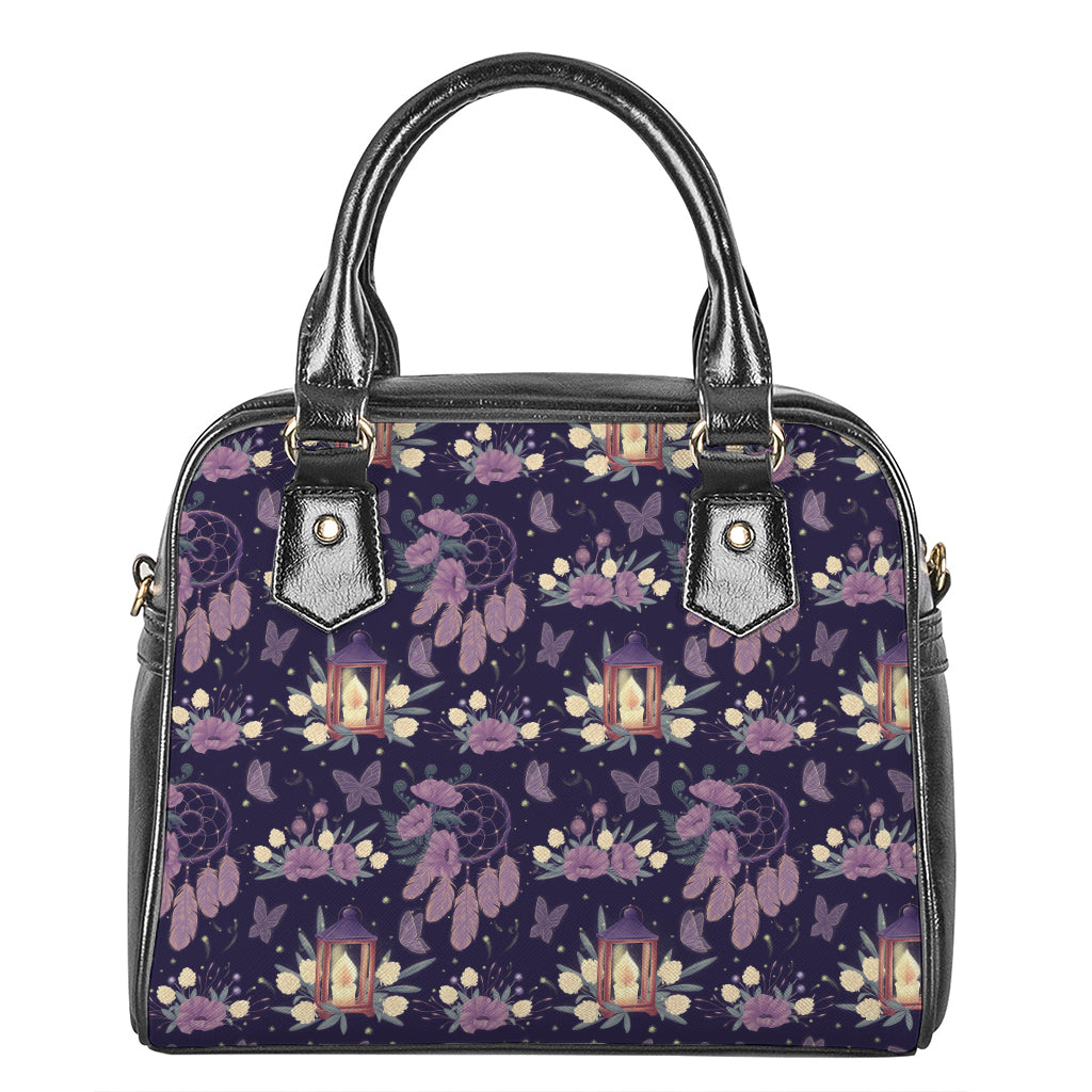 Purple Indian Dream Catcher Print Shoulder Handbag