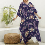 Purple Indian Dream Catcher Print Silk V-Neck Kaftan Dress