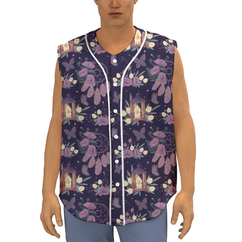 Purple Indian Dream Catcher Print Sleeveless Baseball Jersey
