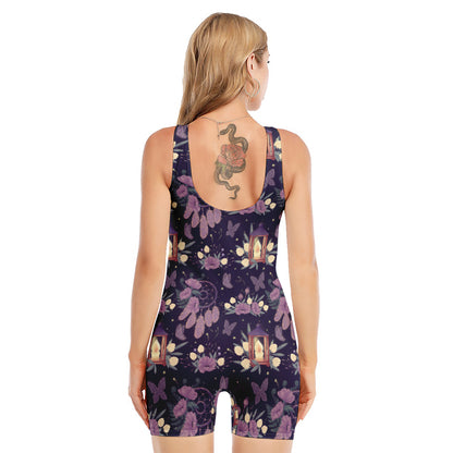 Purple Indian Dream Catcher Print Sleeveless One Piece Swimsuit