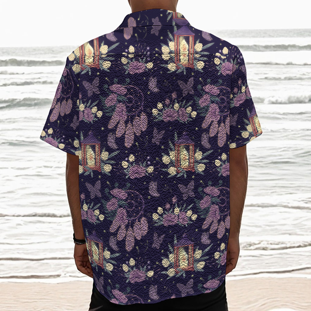 Purple Indian Dream Catcher Print Textured Short Sleeve Shirt