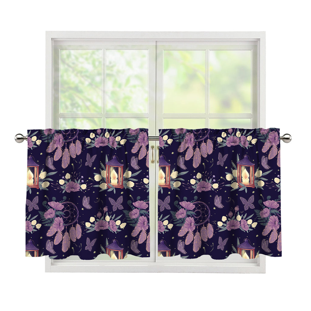 Purple Indian Dream Catcher Print Tier Curtains
