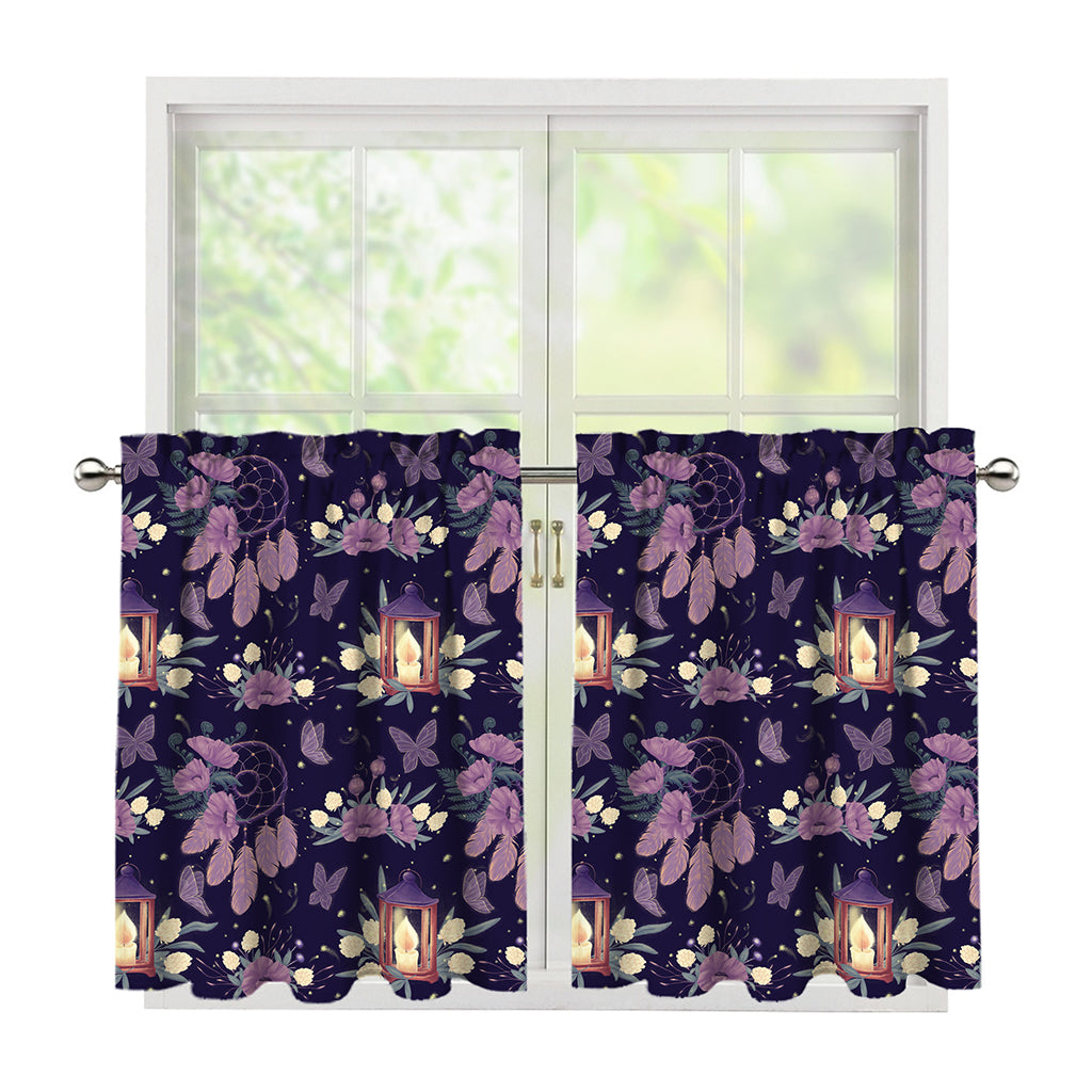 Purple Indian Dream Catcher Print Tier Curtains