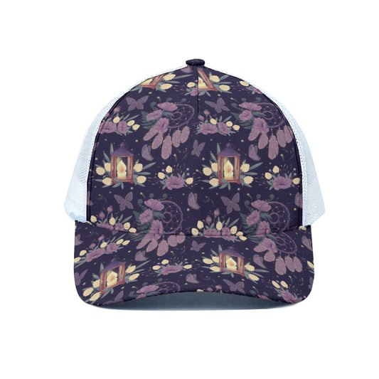 Purple Indian Dream Catcher Print White Mesh Trucker Cap