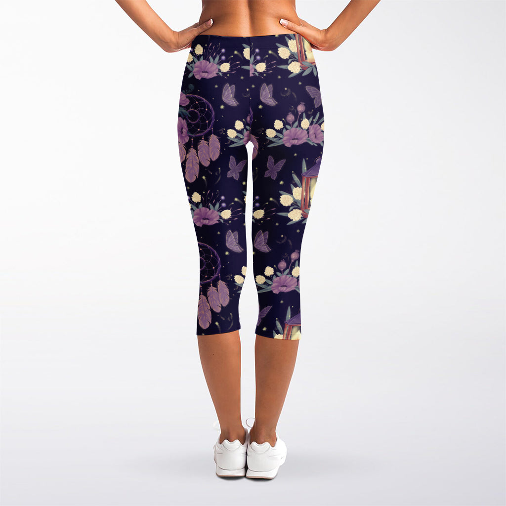 Purple Indian Dream Catcher Print Women's Capri Leggings