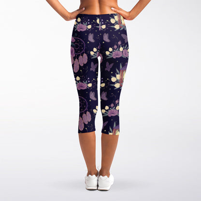 Purple Indian Dream Catcher Print Women's Capri Leggings
