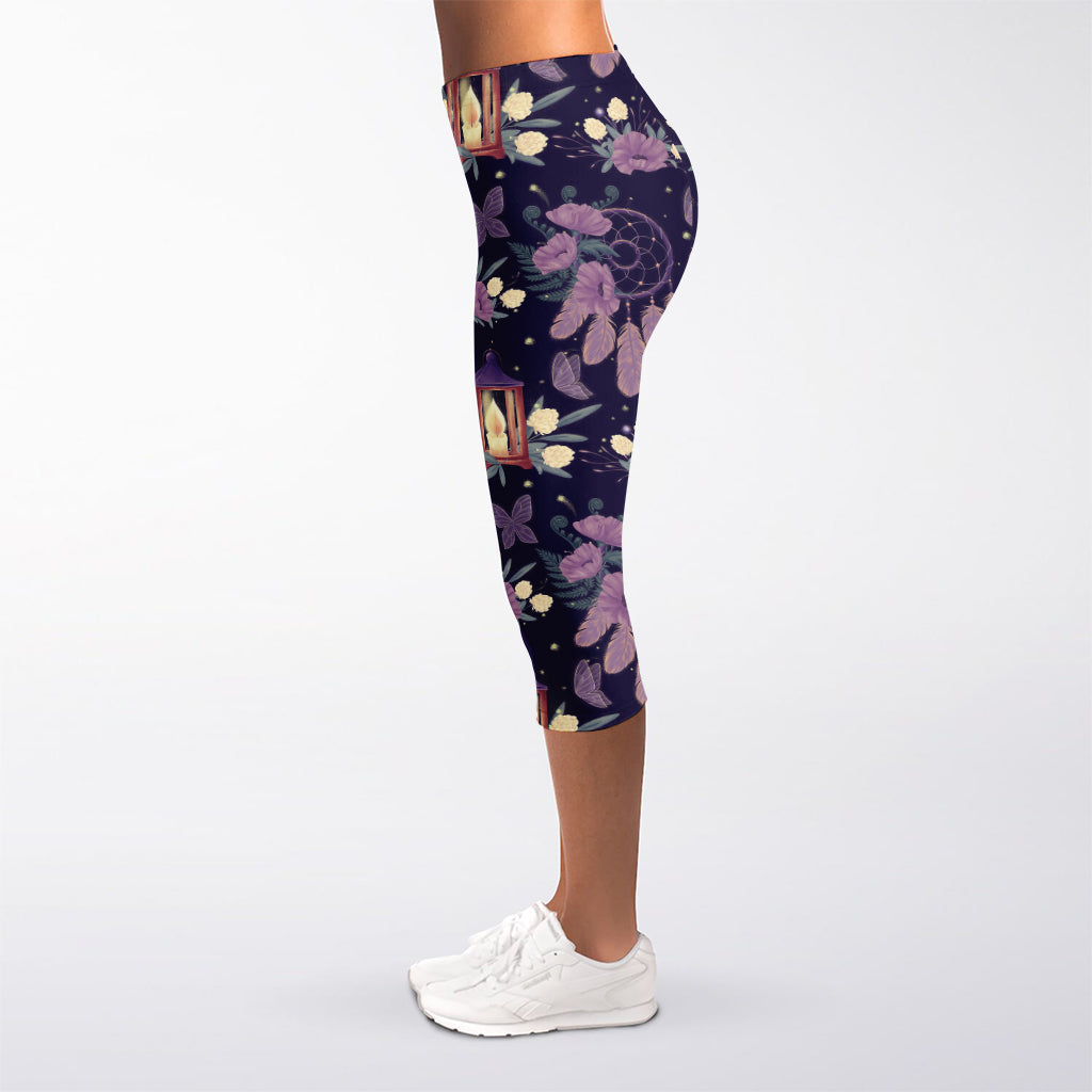 Purple Indian Dream Catcher Print Women's Capri Leggings