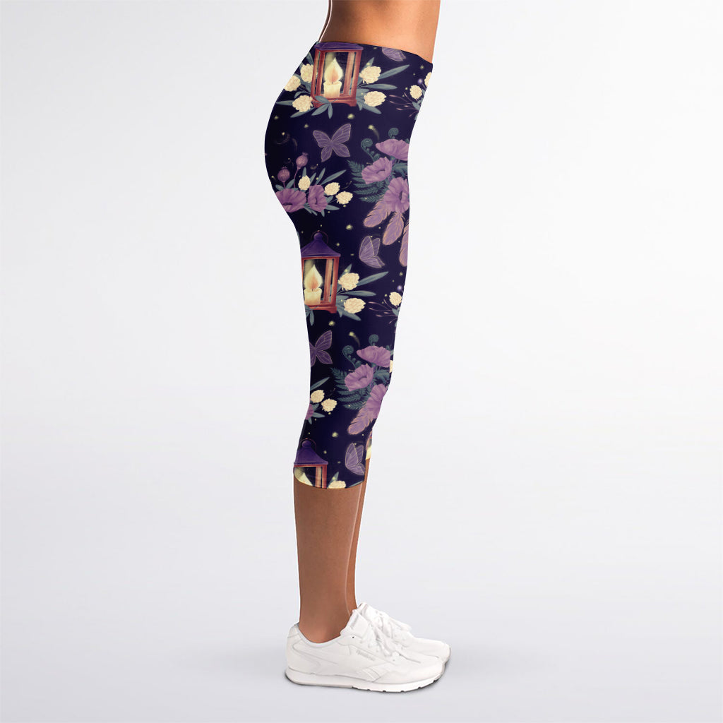Purple Indian Dream Catcher Print Women's Capri Leggings