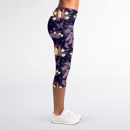 Purple Indian Dream Catcher Print Women's Capri Leggings