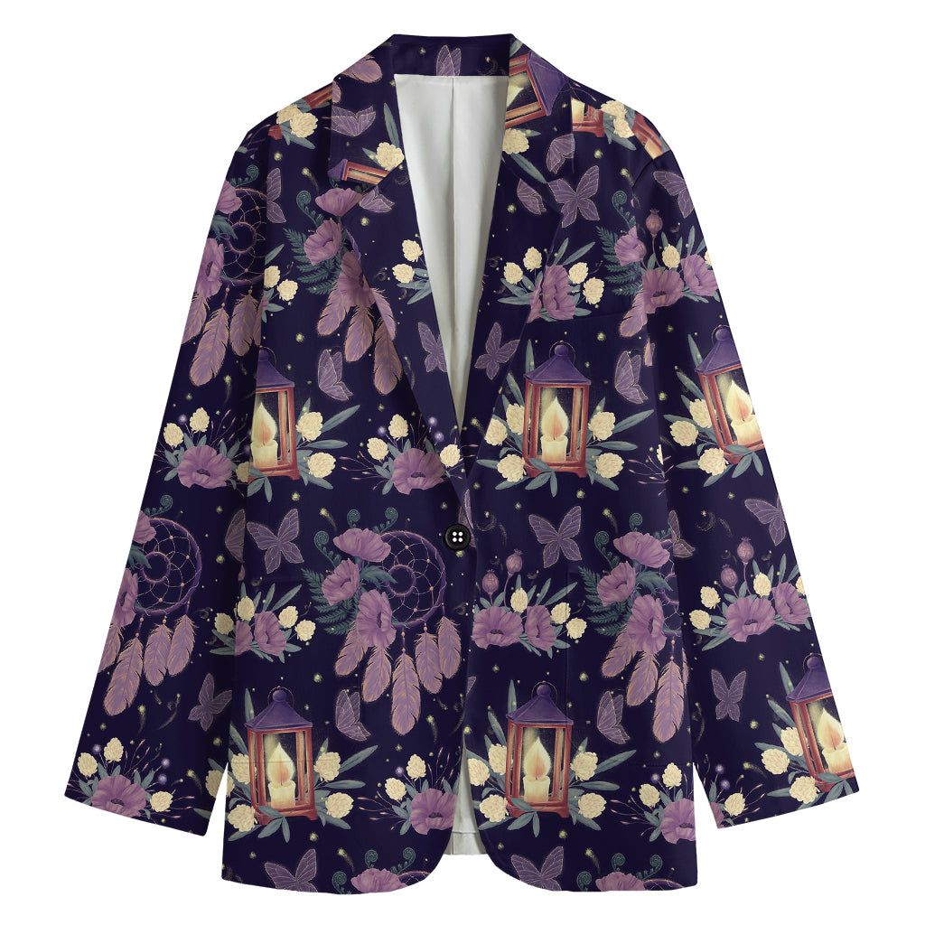 Purple Indian Dream Catcher Print Women's Cotton Blazer