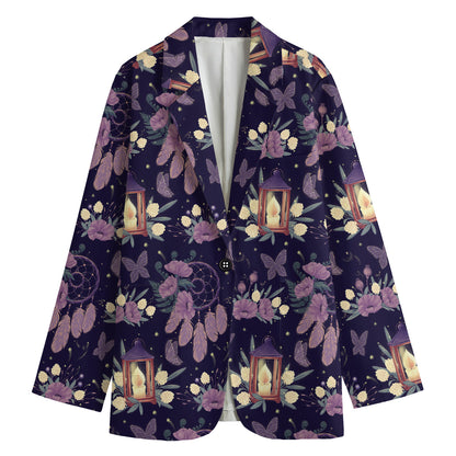 Purple Indian Dream Catcher Print Women's Cotton Blazer