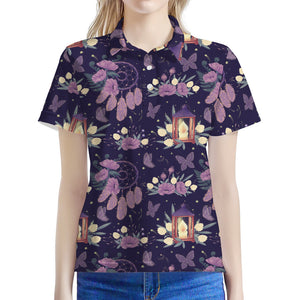 Purple Indian Dream Catcher Print Women's Polo Shirt