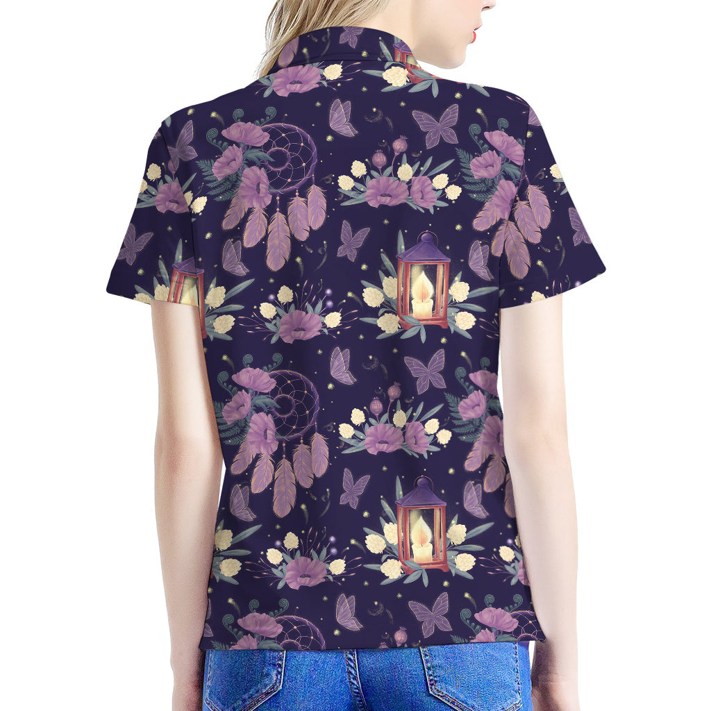 Purple Indian Dream Catcher Print Women's Polo Shirt