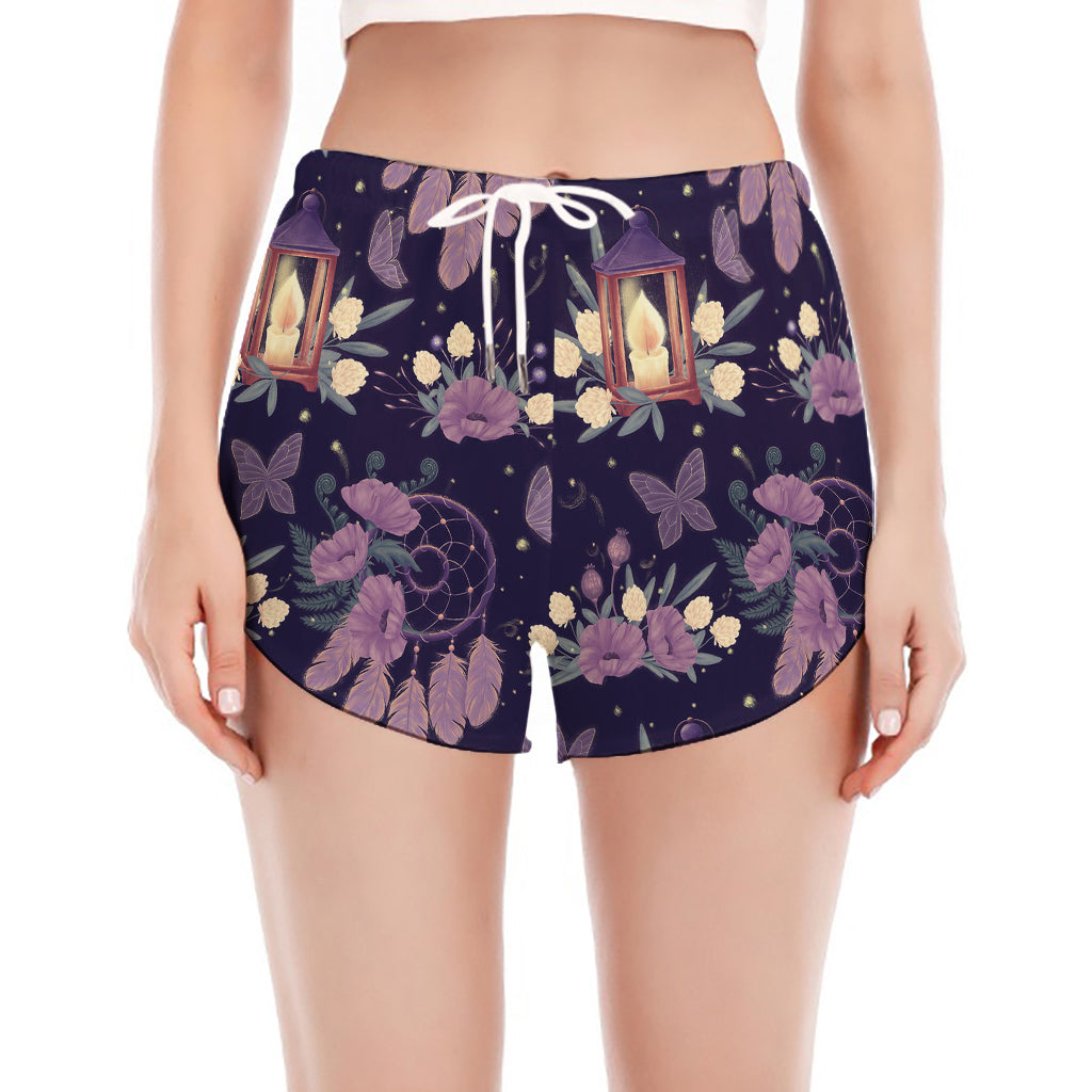 Purple Indian Dream Catcher Print Women's Split Running Shorts