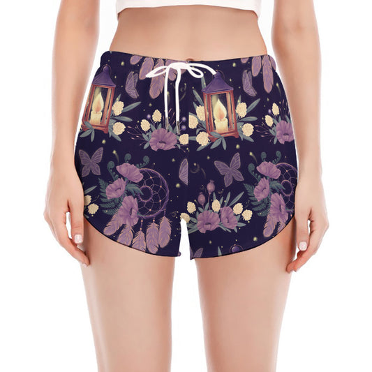 Purple Indian Dream Catcher Print Women's Split Running Shorts