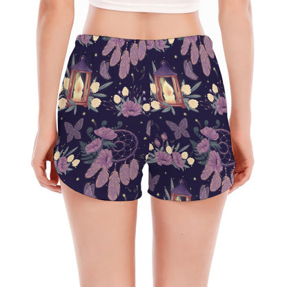 Purple Indian Dream Catcher Print Women's Split Running Shorts