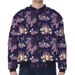 Purple Indian Dream Catcher Print Zip Sleeve Bomber Jacket