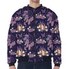 Purple Indian Dream Catcher Print Zip Sleeve Bomber Jacket