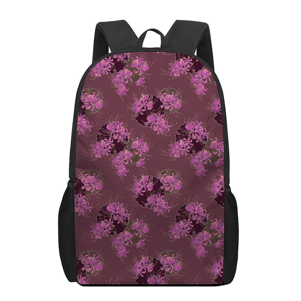 Purple Japanese Amaryllis Pattern Print 17 Inch Backpack