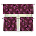Purple Japanese Amaryllis Pattern Print 3 Piece Kitchen Curtains