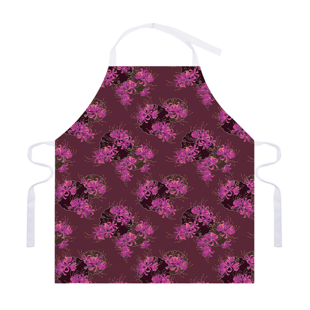 Purple Japanese Amaryllis Pattern Print Adjustable Apron