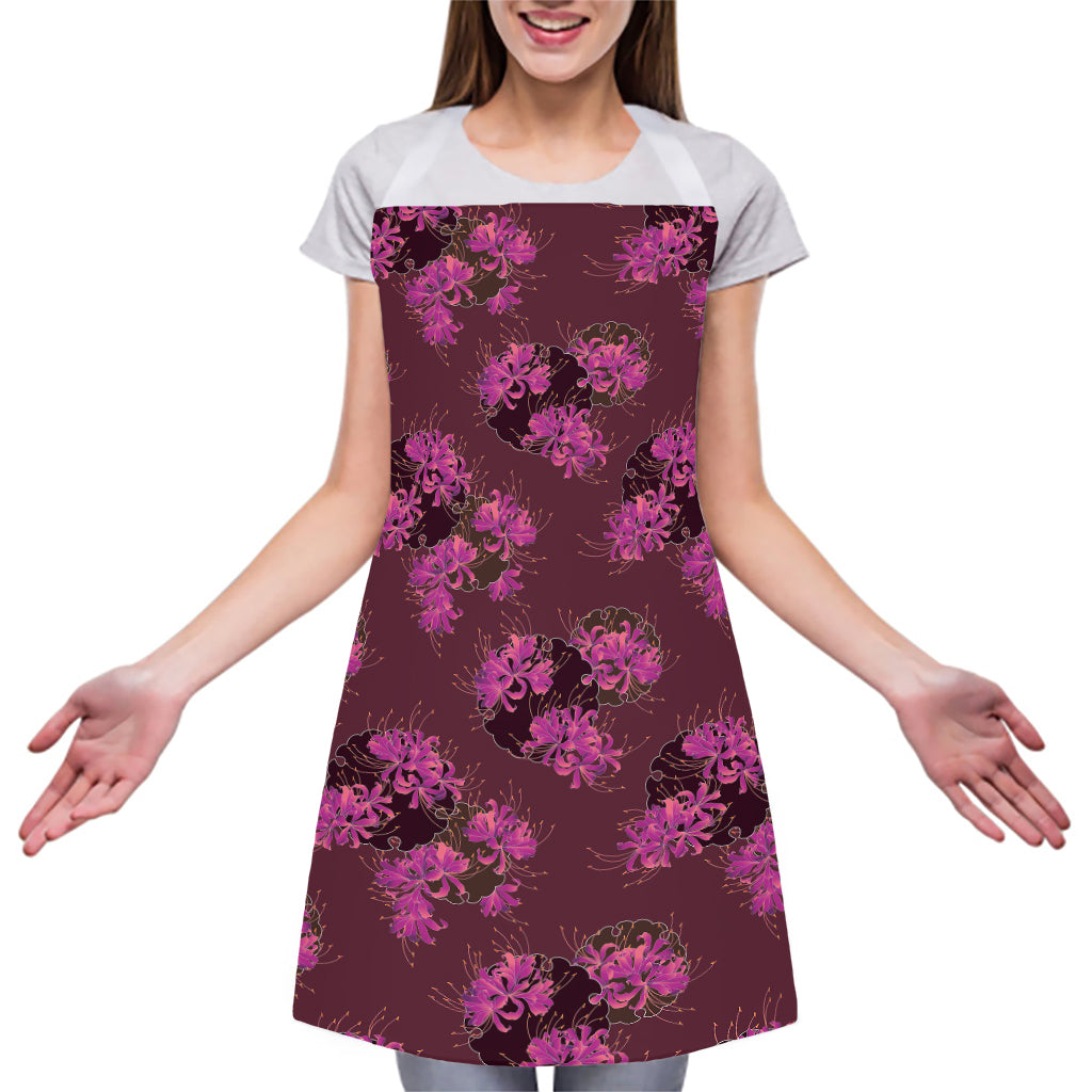 Purple Japanese Amaryllis Pattern Print Adjustable Apron