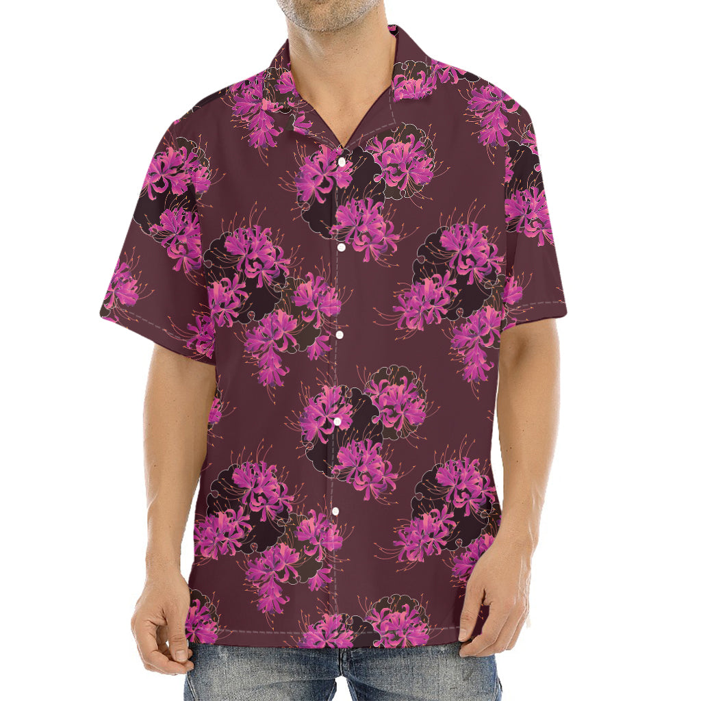 Purple Japanese Amaryllis Pattern Print Aloha Shirt