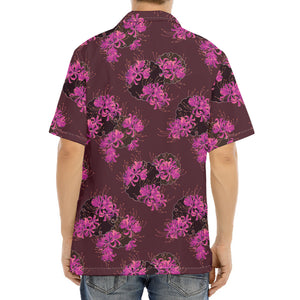 Purple Japanese Amaryllis Pattern Print Aloha Shirt