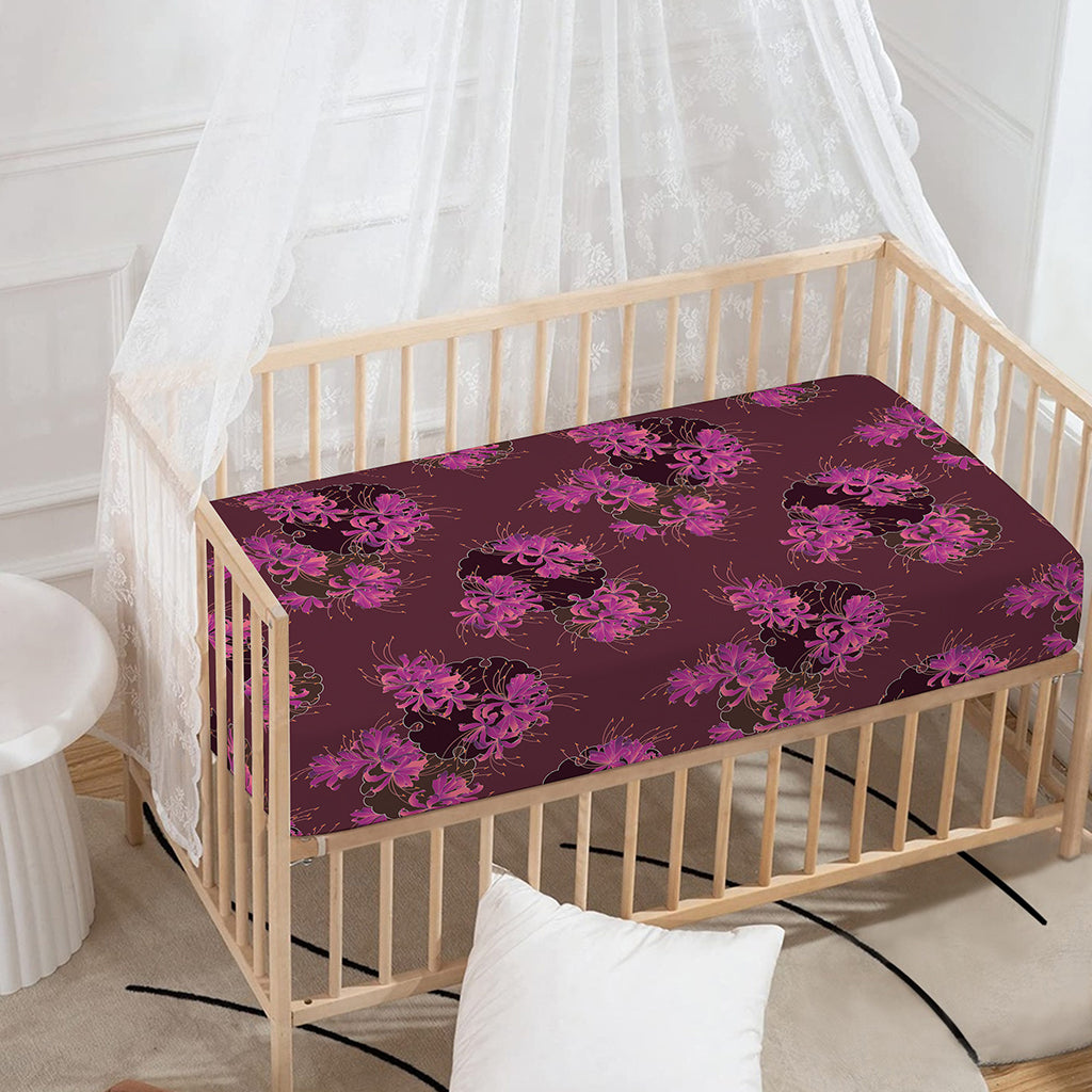 Purple Japanese Amaryllis Pattern Print Baby Crib Sheet