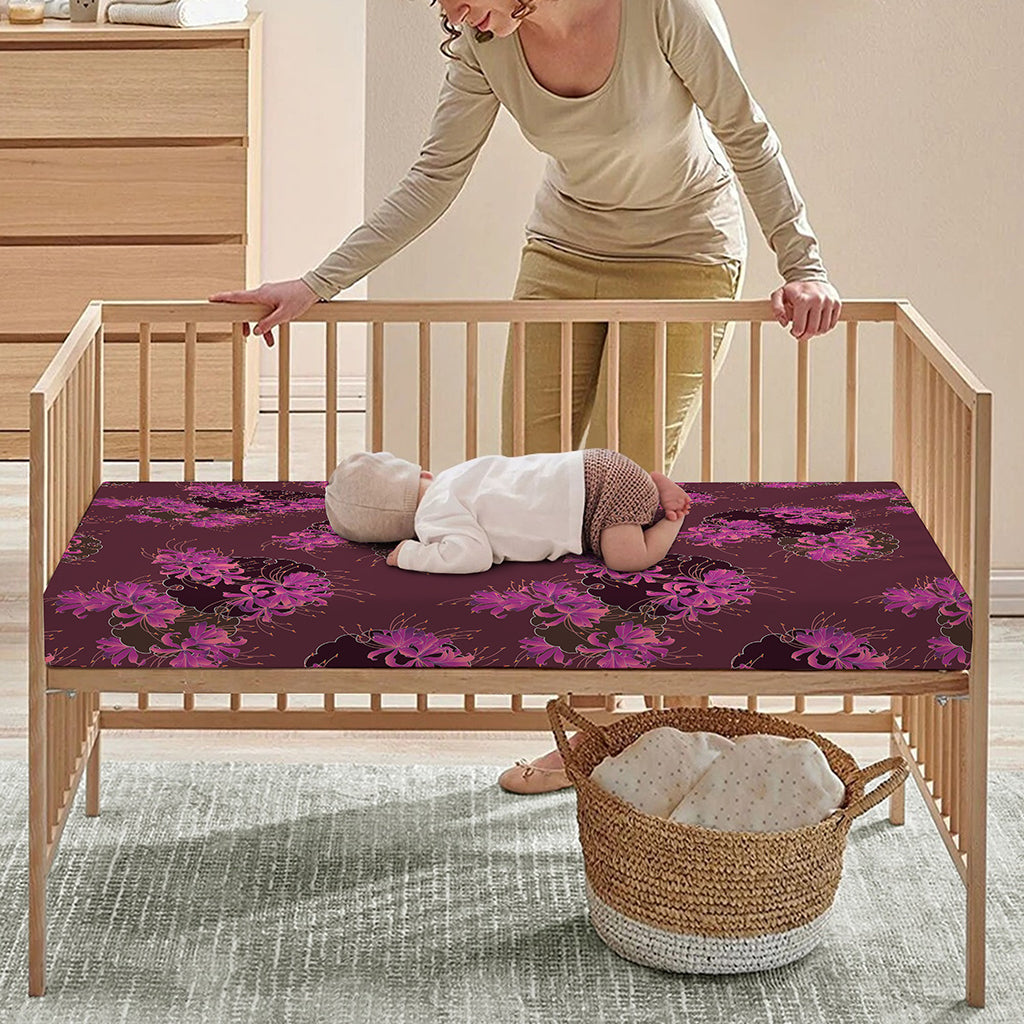 Purple Japanese Amaryllis Pattern Print Baby Crib Sheet