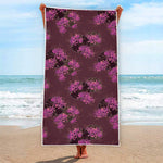 Purple Japanese Amaryllis Pattern Print Beach Towel