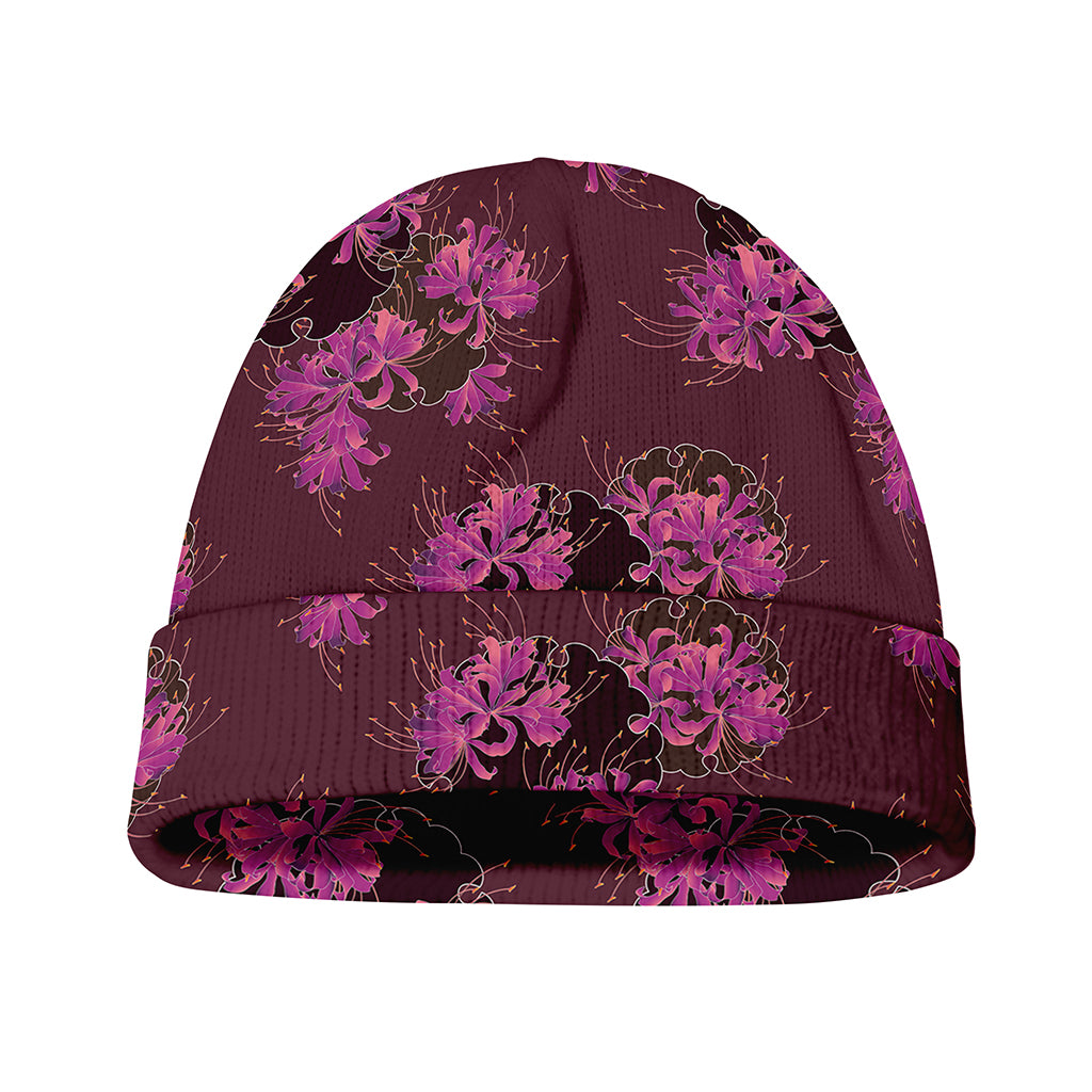 Purple Japanese Amaryllis Pattern Print Beanie