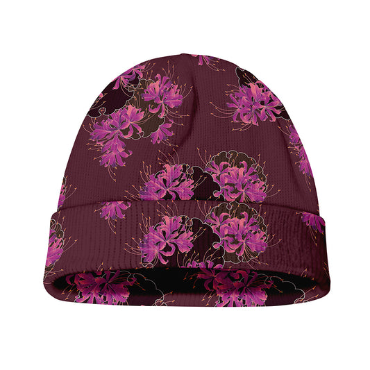 Purple Japanese Amaryllis Pattern Print Beanie