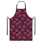 Purple Japanese Amaryllis Pattern Print Bib Apron With Pocket