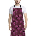 Purple Japanese Amaryllis Pattern Print Bib Apron With Pocket