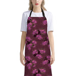 Purple Japanese Amaryllis Pattern Print Bib Apron With Pocket
