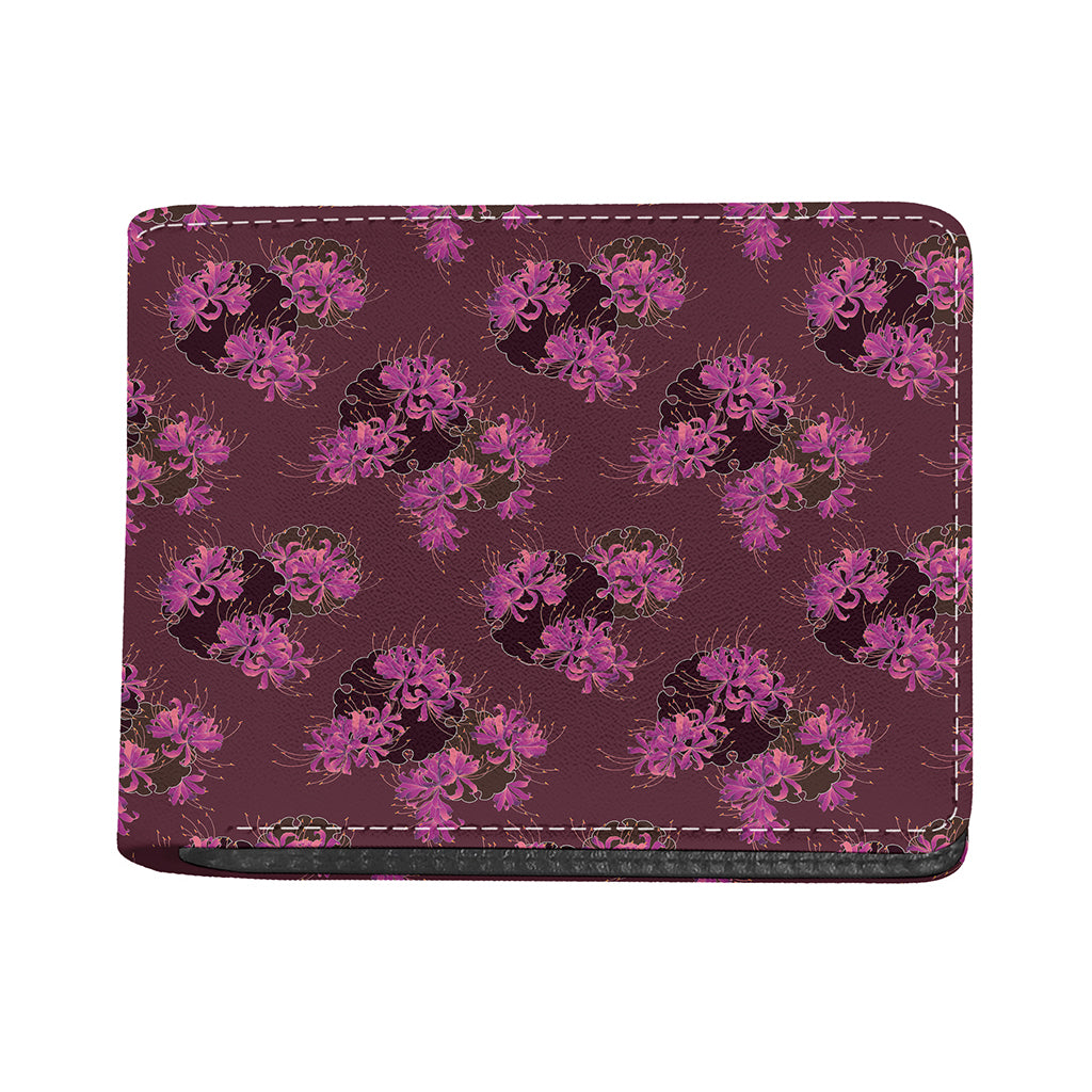 Purple Japanese Amaryllis Pattern Print Bifold Wallet