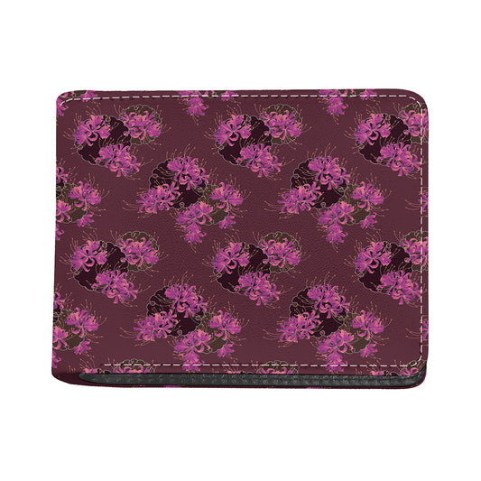 Purple Japanese Amaryllis Pattern Print Bifold Wallet