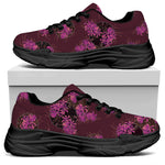 Purple Japanese Amaryllis Pattern Print Black Chunky Shoes