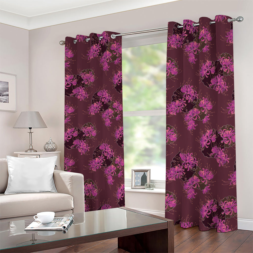 Purple Japanese Amaryllis Pattern Print Blackout Grommet Curtains