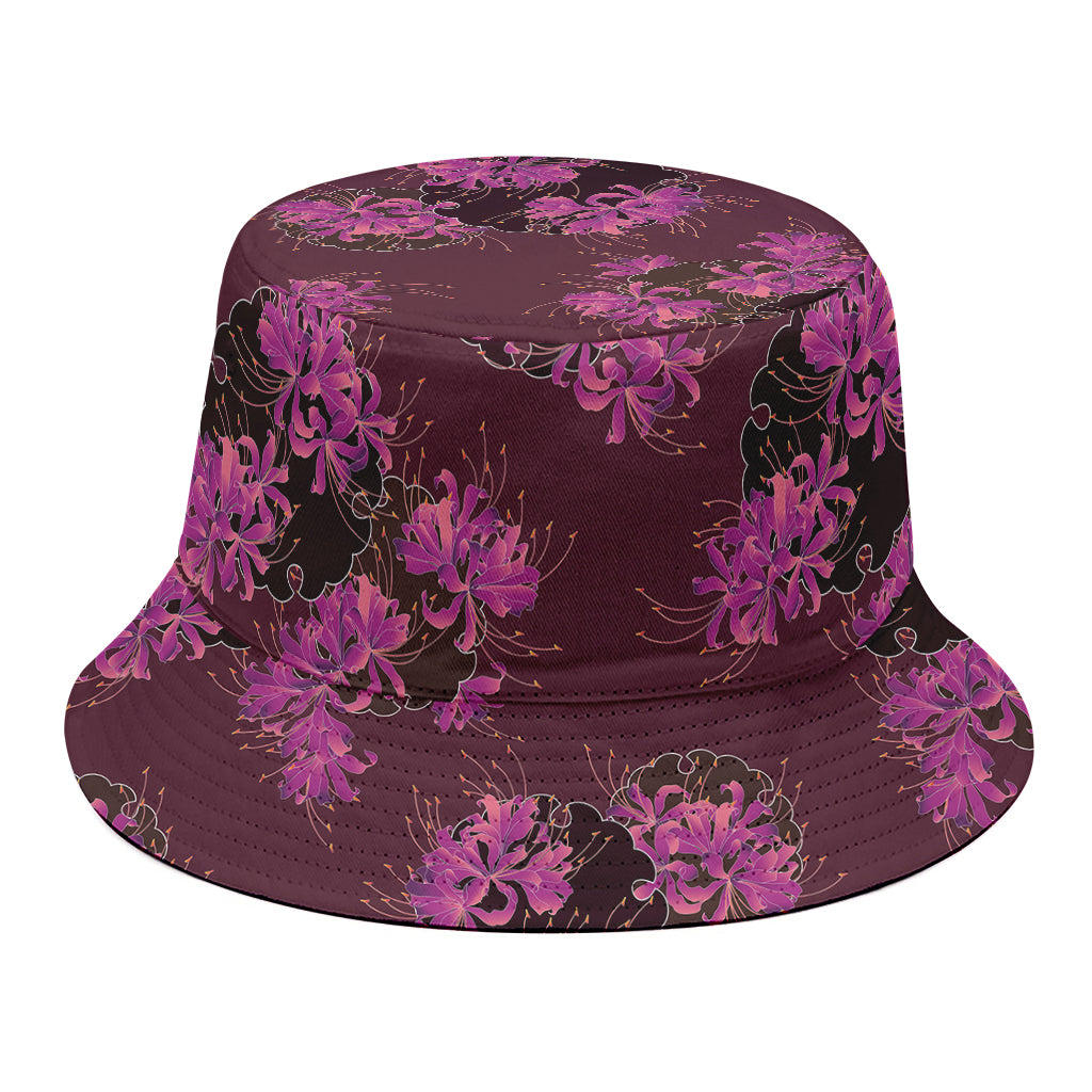 Purple Japanese Amaryllis Pattern Print Bucket Hat