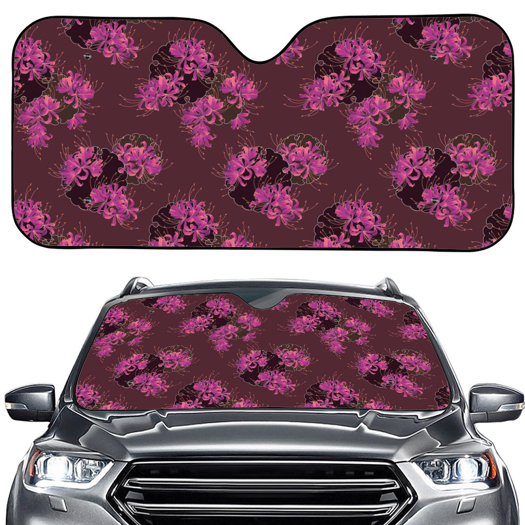 Purple Japanese Amaryllis Pattern Print Car Windshield Sun Shade