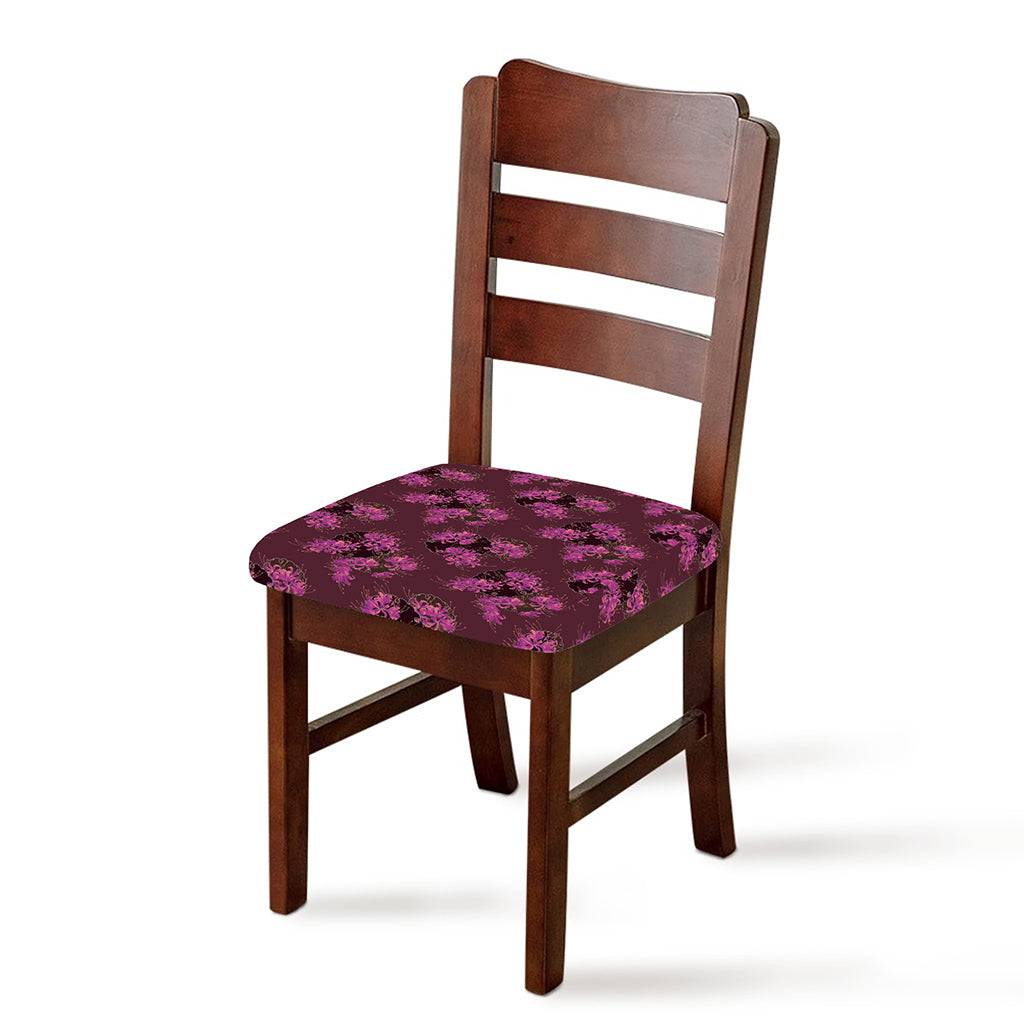 Purple Japanese Amaryllis Pattern Print Chair Cushion Cover