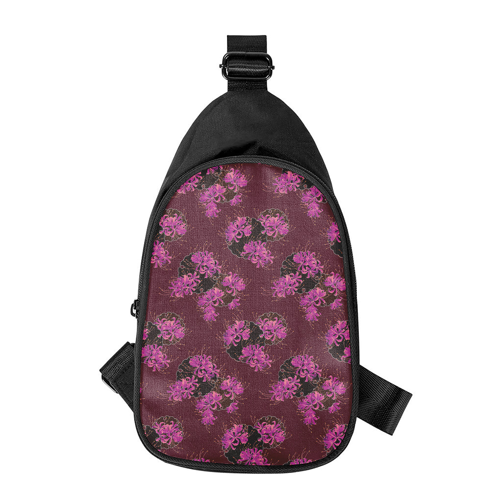 Purple Japanese Amaryllis Pattern Print Chest Bag