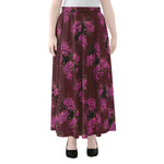 Purple Japanese Amaryllis Pattern Print Chiffon Maxi Skirt