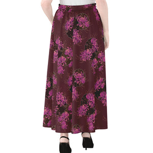 Purple Japanese Amaryllis Pattern Print Chiffon Maxi Skirt