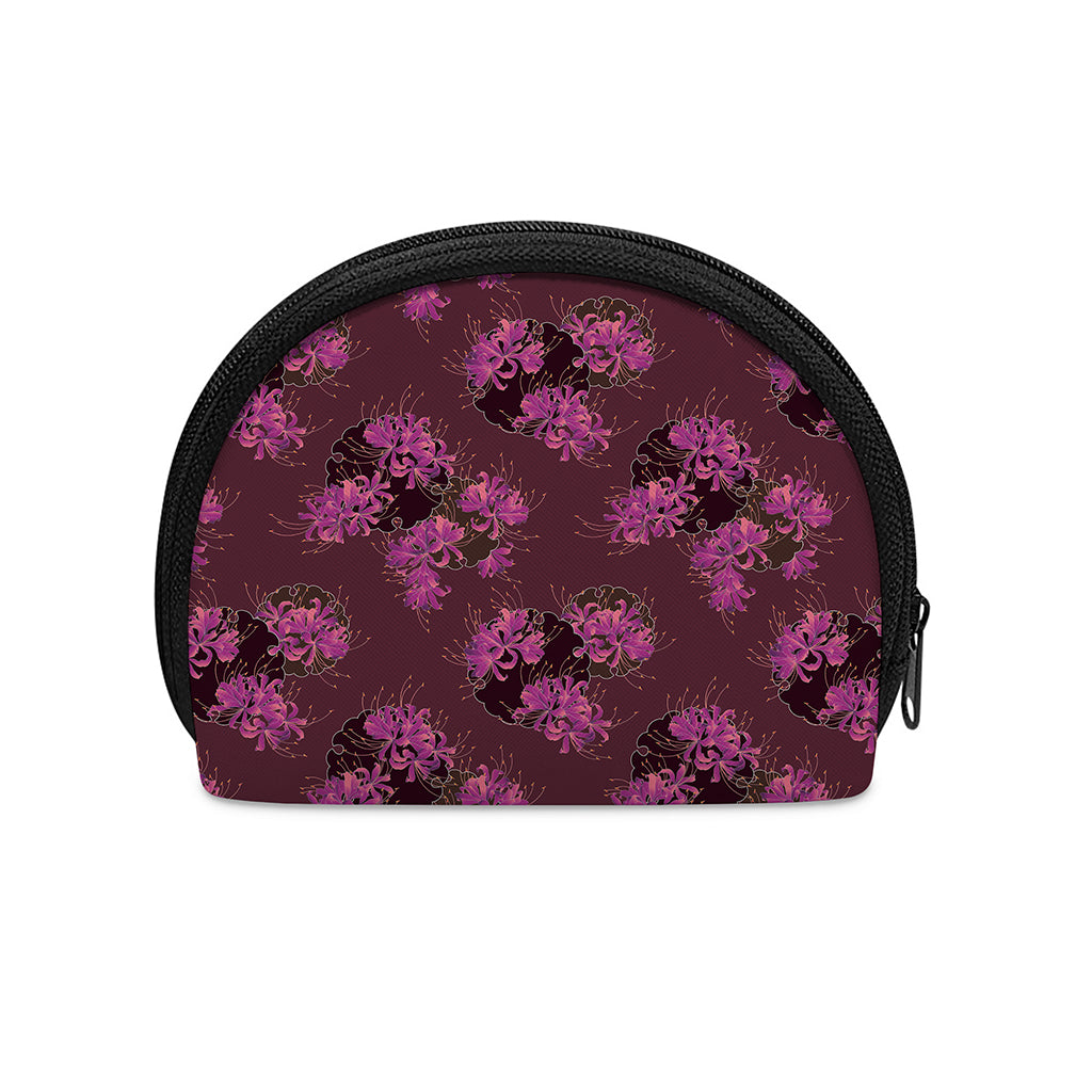 Purple Japanese Amaryllis Pattern Print Coin Purse