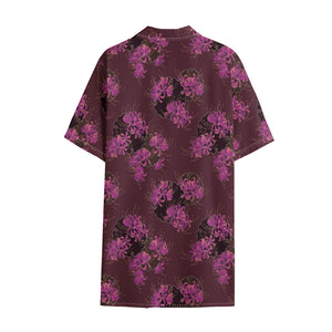 Purple Japanese Amaryllis Pattern Print Cotton Hawaiian Shirt