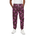 Purple Japanese Amaryllis Pattern Print Cotton Pants